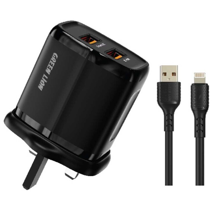 Green Lion 2USB 2.4A USB-lPH data cable 1m Black/Orange