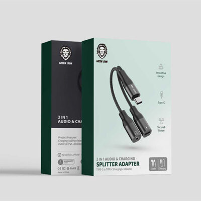 Green Lion 2 in 1 Splitter Adapter ( Type-C to Type-C(Charging) + 3.5MM(Audio)-Black