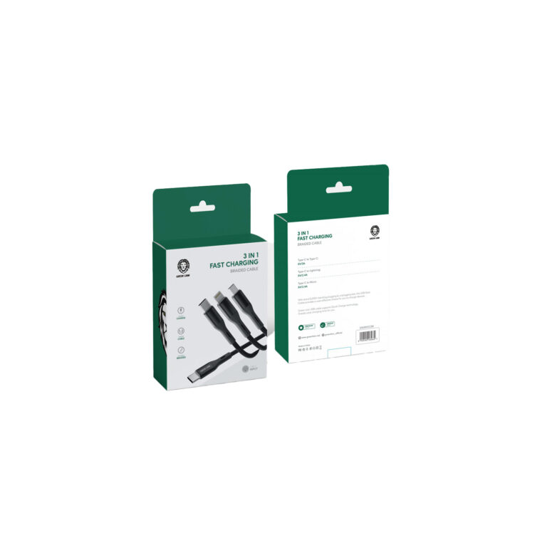 Green Lion 3 In 1 Fast Charging Braided Cable 1.2m