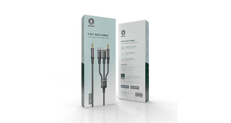 Green Lion 3 in 1 AUX Cable ( AUX / Lightning / USB-C ) 1M