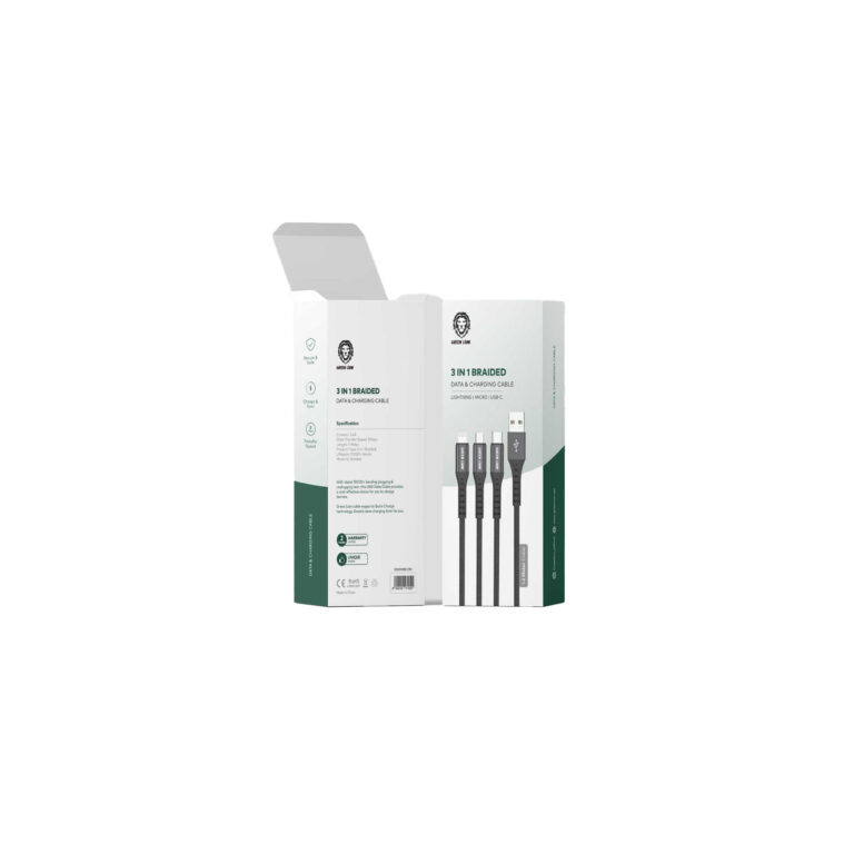 Green Lion 3 in 1 Braided Cable 1.2M ( Lightning Micro USB Type-C )