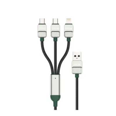 Green Lion 3-in-1 Cable Braided USB-A to C+C+L - Black + Dark Green