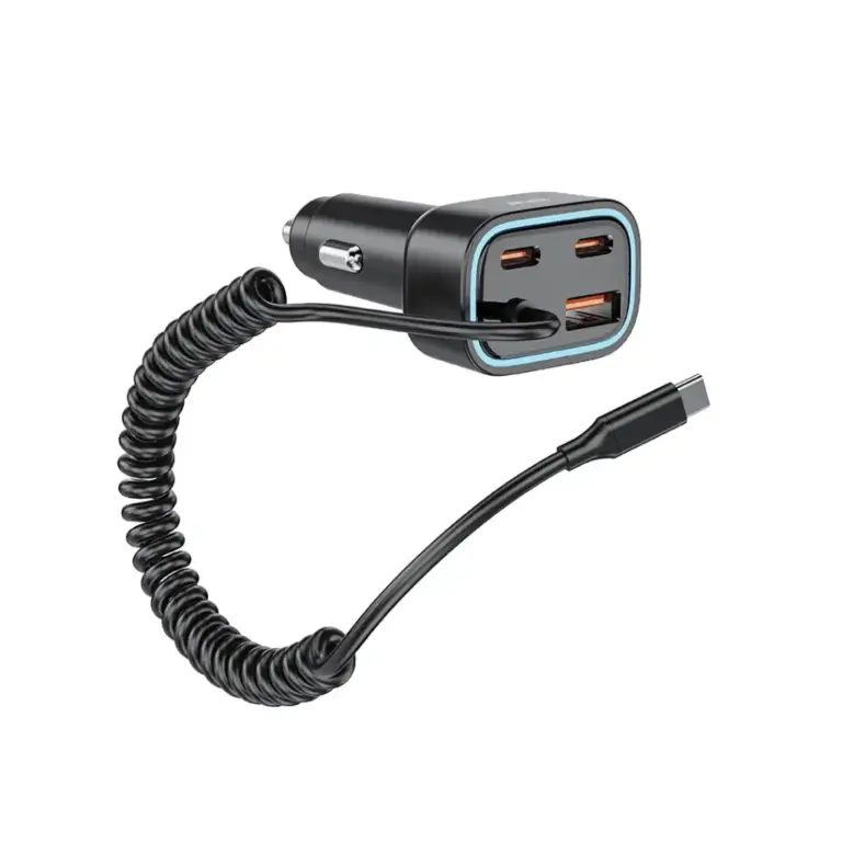 Green Lion 90W Car Charger with Dual PD & Built-In USB-C Cable & USB-A