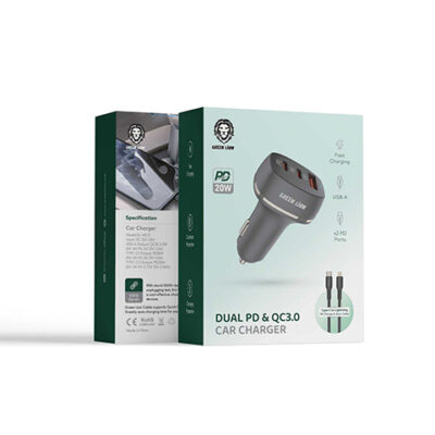 Green Lion Car Charger QC+PD+PD 50W with TC-lPH Data cable1m Black/Orange