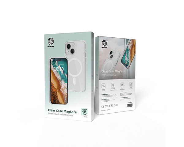 Green Lion Clear MagSafe Case with Metal Buttons for iPhone 15 Pro / 15 Pro Max