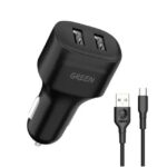 Green Lion Dual Port Car Charger 12W with PVC Type-C Cable 1.2M