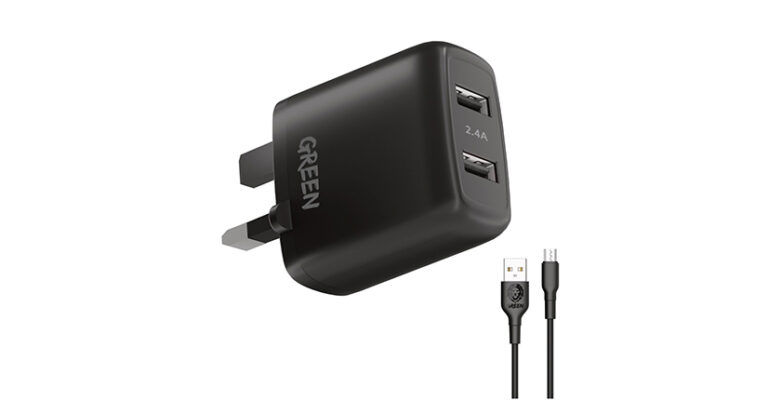Green Lion Dual USB Port Wall Charger 12W UK with PVC Micro USB Cable 1.2M