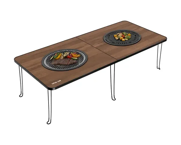 Green Lion Fold Grill Mate Camping BBQ Table - Wood