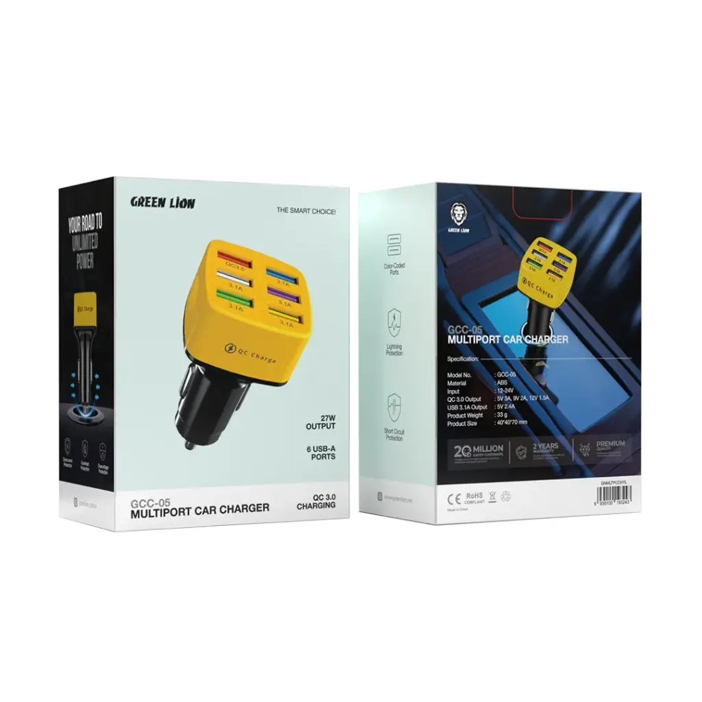 Green Lion GCC-05 Multiport Car Charger - Yellow