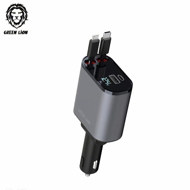 Green Lion Integrated Car Charger with Retractable Cables 38W