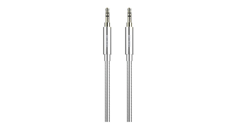 Green Lion Non-MFi AUX 3.5mm to AUX 3.5mm Stainless Steel Plating Cable 90cm- Silver