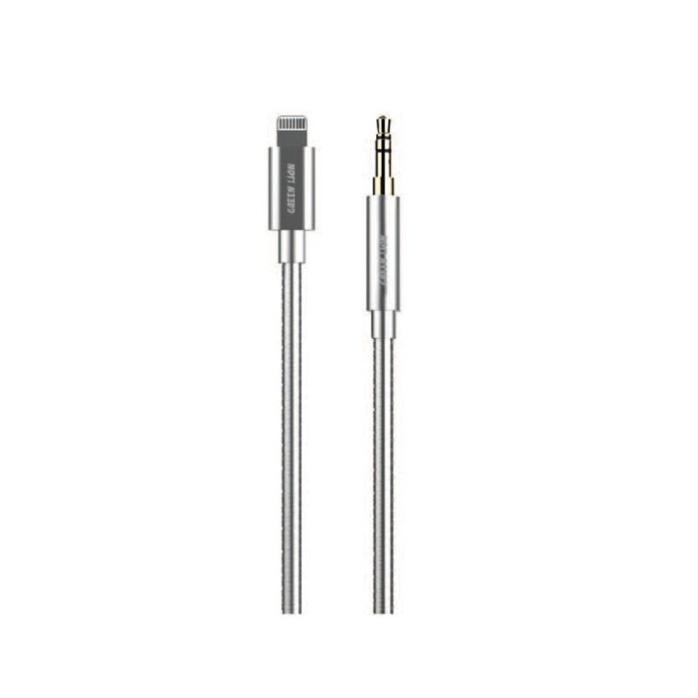 Green Lion Non-MFi Lightning to AUX 3.5mm Stainless Steel Plating Cable 90cm- Silver