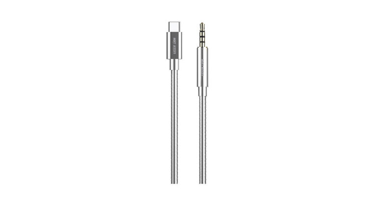 Green Lion Non-MFi USB-C to AUX 3.5mm Stainless Steel Plating Cable 90cm- Silver