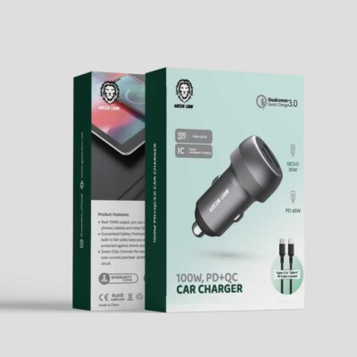 Green Lion PD + QC Car Charger With Type-C To TypeC Cable (1m)