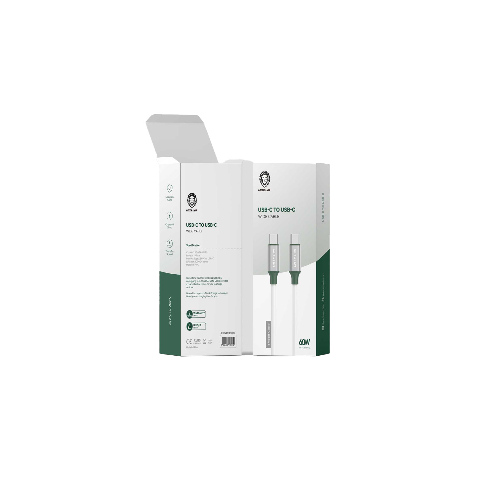 Green Lion PVC USB-C to Type-C Wide Cable 1M PD 60W