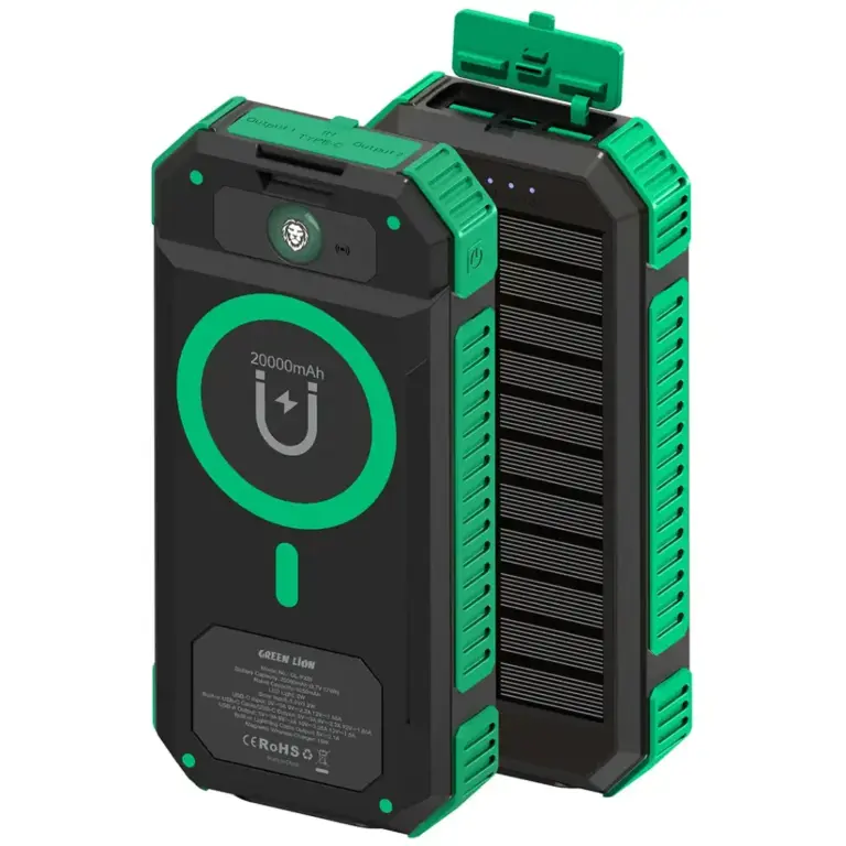 Green Lion Solar Flex 20000mAh Power Bank - Green & Black
