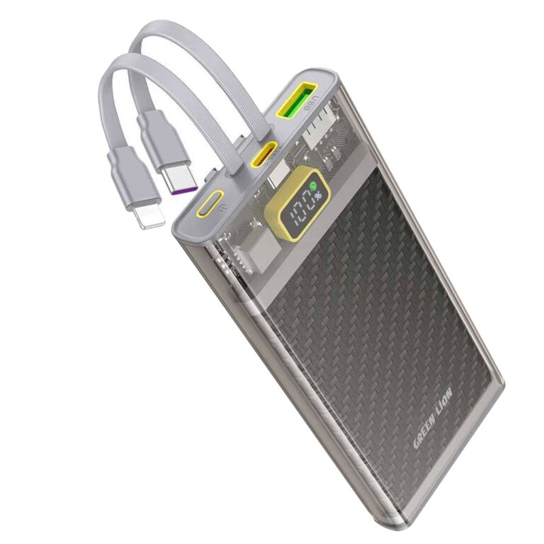 Green Lion Transparent 2 Power Bank with Integrated Cables 10000mAh PD 20W