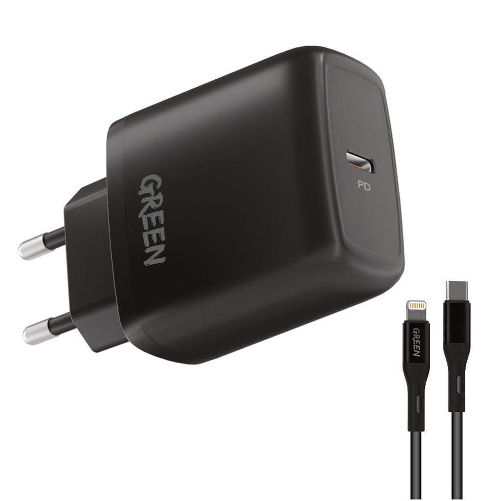Green Lion Type-C Port Wall Charger 20W EU with PVC Type-C to Lightning Cable 1.2M