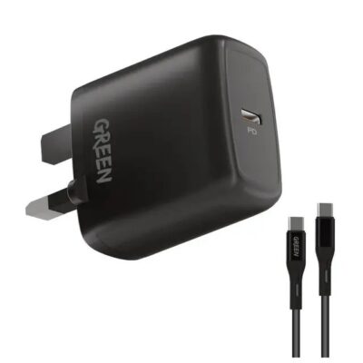 Green Lion Type-C Port Wall Charger 20W UK with PVC Type-C to Type-C Cable 1.2M