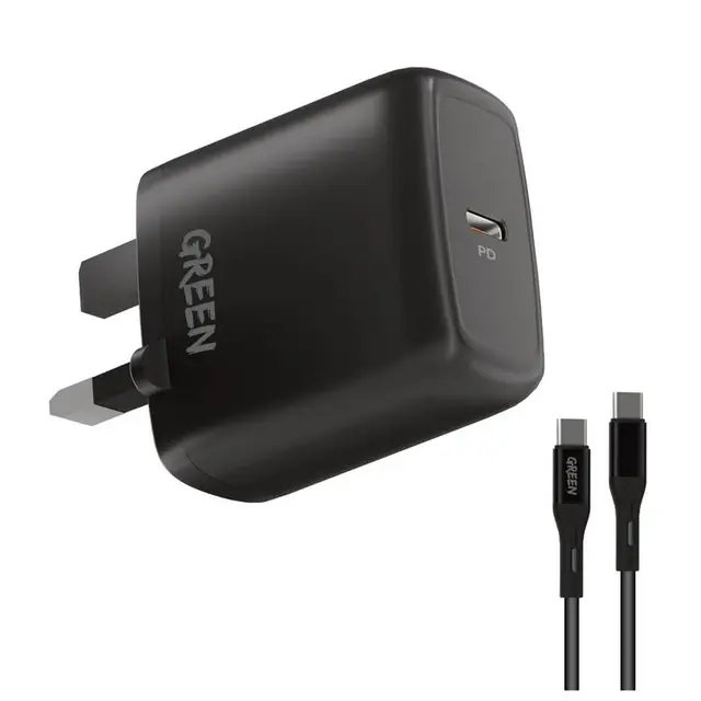 Green Lion Type-C Port Wall Charger 20W UK with PVC Type-C to Type-C Cable 1.2M 2 Green Lion Type-C Port Wall Charger 20W UK with PVC Type-C to Type-C Cable 1.2M