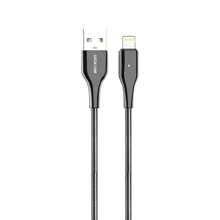 Green Lion USB-A To Lightning Metal Spring Hose Cable