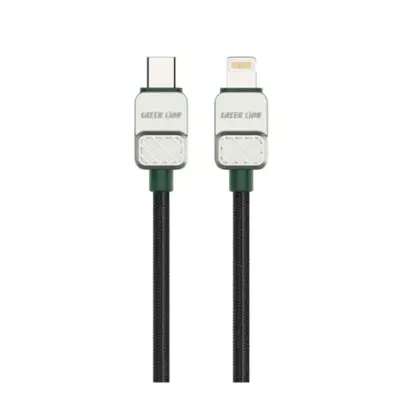 Green Lion USB-C to Lightning Electroplated Braided Cable - Black + Dark Green