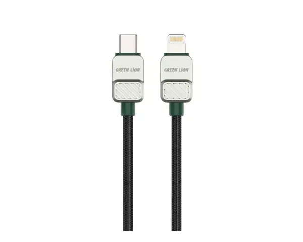 Green Lion USB-C to Lightning Electroplated Braided Cable - Black + Dark Green
