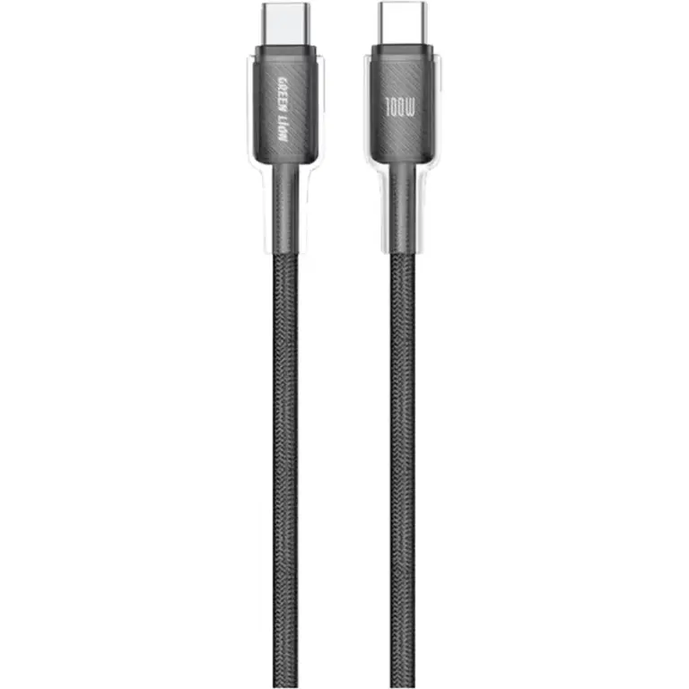 Green Lion USB-C to USB-C Transparent PC Casing 1m Braided Cable PD 100W