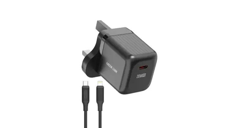 Green Lion Ultra Compact GaN Wall Charger UK Pin USB-C 20W with C to L