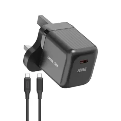 Green Lion Ultra Compact GaN Wall Charger UK Pin USB-C 20W with C to C Cable