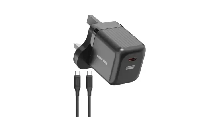 Green Lion Ultra Compact GaN Wall Charger UK Pin USB-C 20W with C to C Cable