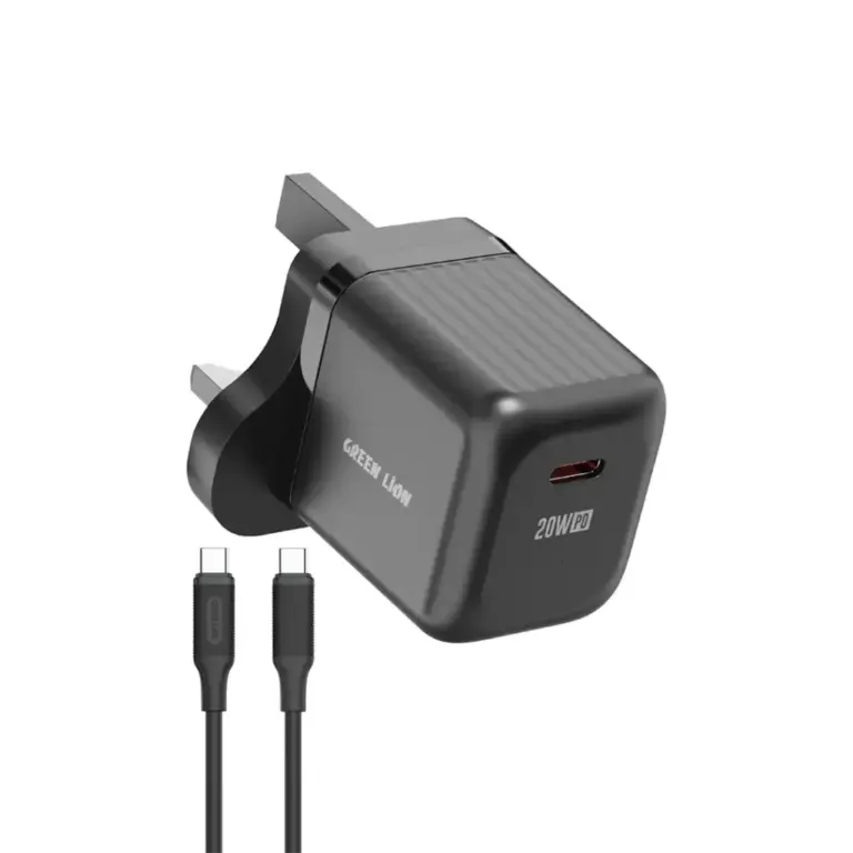 Green Lion Ultra Compact GaN Wall Charger UK Pin USB-C 20W with C to C Cable