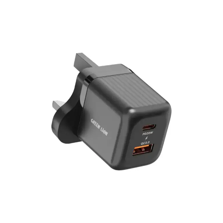 Green Lion Ultra Compact GaN Wall Charger UK Pin A+C 20W (with C to C / C to L Cable)