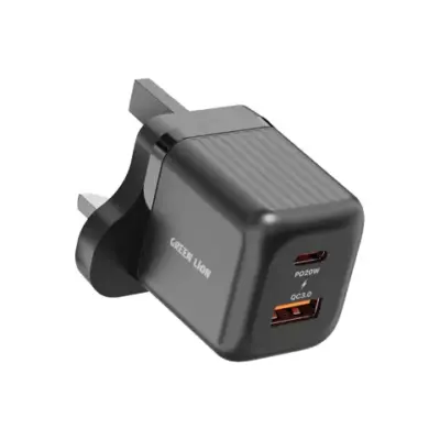 Green Lion Ultra Compact GaN Wall Charger UK Pin A+C 20W (with C to C / C to L Cable)