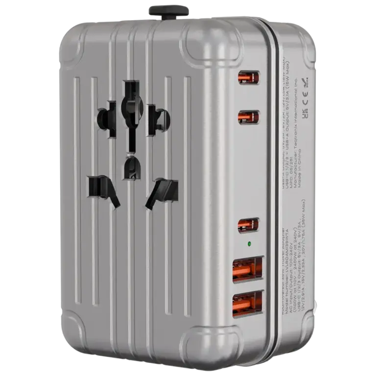 Levelo Roamiversal 2400W Luggage Design Travel Adapter - Aluminum Silver