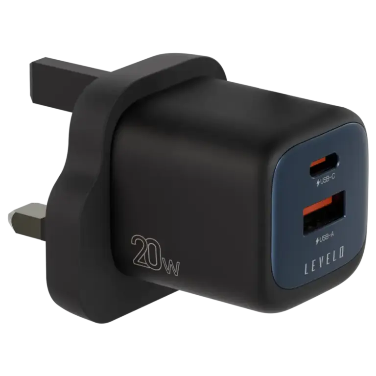 Levelo Vero GaN Double Port Adapter 20W - Black / Blue
