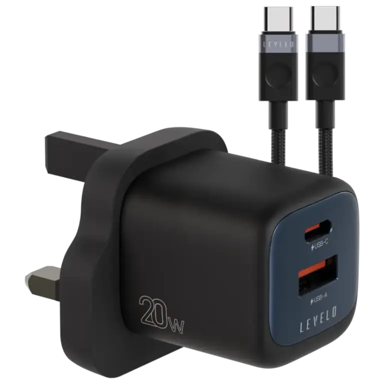 Levelo Vero GaN Double Port Adapter 20W with Type-C to Type-C Cable - Black / Blue