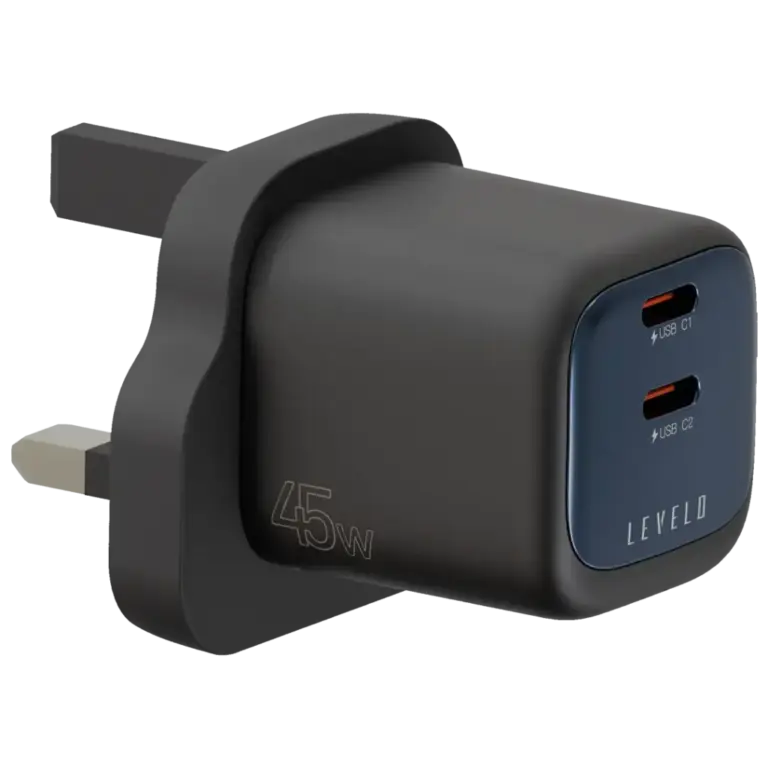 Levelo Vero GaN Double Port Adapter 45W - Black / Blue