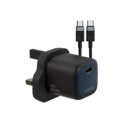 Levelo Vero GaN Single Port Adapter 20W with Type-C to Type-C/Lightning Cable - Black / Blue