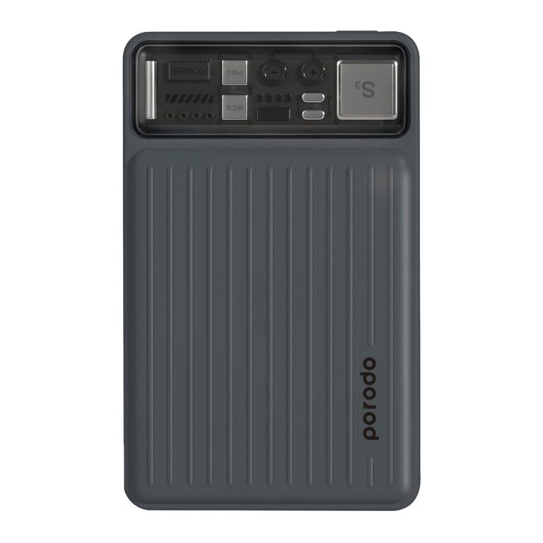 Porodo 10000mAh Slim Power Bank PD 22.5W with Built-in Type-C & Lightning Cables-Black
