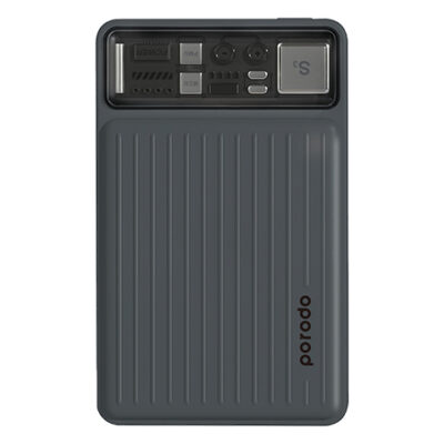 Porodo 10000mAh Slim Power Bank PD 22.5W with Built-in Type-C & Lightning Cables-Black