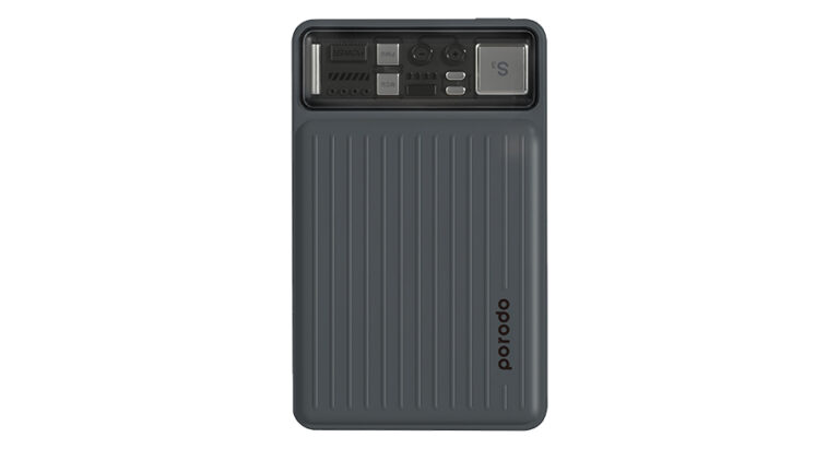Porodo 10000mAh Slim Power Bank PD 22.5W with Built-in Type-C & Lightning Cables-Black