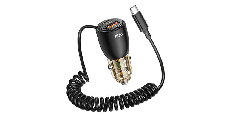 Porodo 110W Transparent Dual Port Car Charger with USB-C Cable USB-A+USB-C