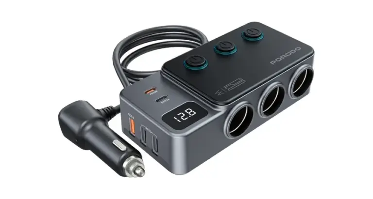 Porodo 120W Car Charger Hub Triple-Port Lighter Socket - Dark Gray
