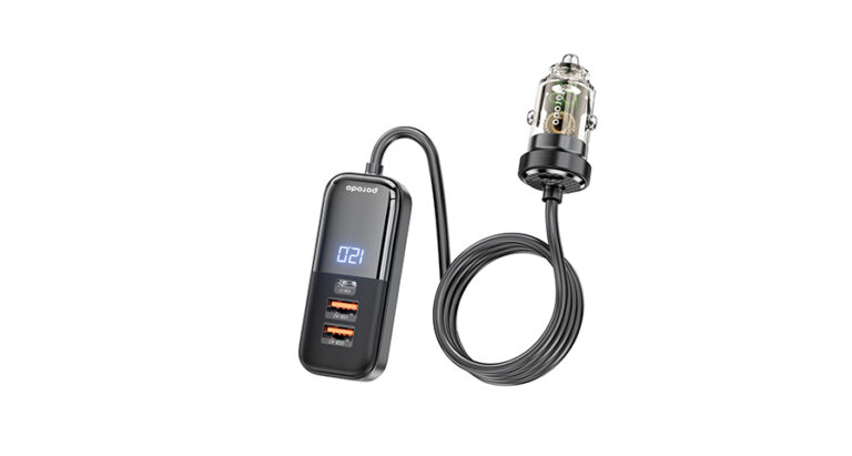 Porodo 120W Transparent Multi Port Car Charger with Rear Expansion