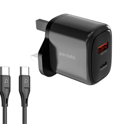 Porodo 20W+QC USB A+C Charger UK with C-C 1.2M Cable
