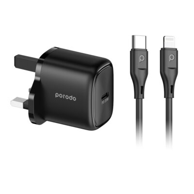 Porodo 20W Single USB C Charger UK With Type C to L Cable 1.2M