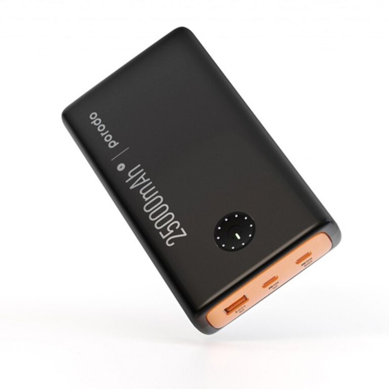 Porodo 25000mAh Compact Power Bank With USB-A QC3.0 & Dual USB-C PD With Type-C To Type-C Cable