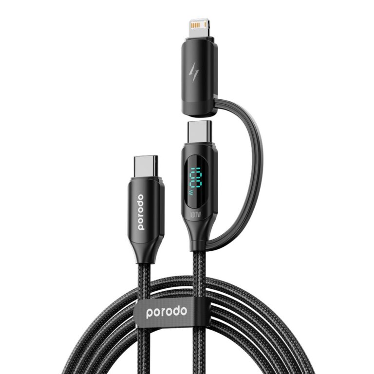 Porodo 2-IN-1 Digital-Display Fast Charging 1.2M Cable C to C+L