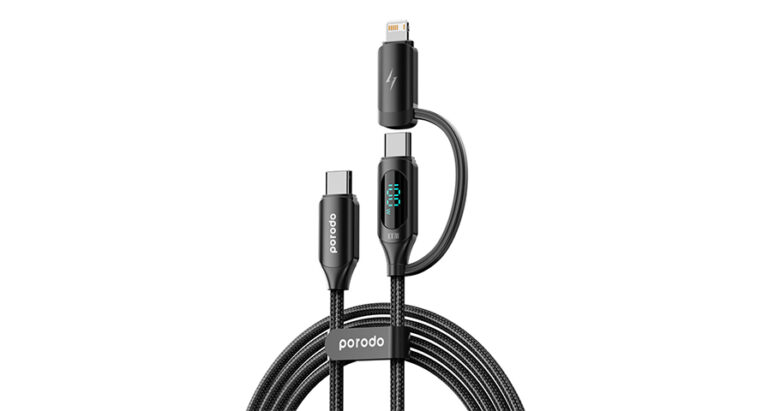 Porodo 2-IN-1 Digital-Display Fast Charging 1.2M Cable C to C+L